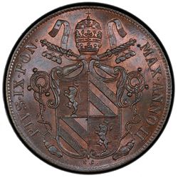 PAPAL STATES: Pius IX, 1846-1878, AE baiocco, 1847-R anno II. PCGS MS65