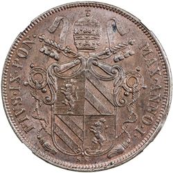 PAPAL STATES: Pius IX, 1846-1878, AE baiocco, 1847-B anno I. NGC MS62