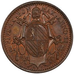 PAPAL STATES: Pius IX, 1846-1878, AE 1/2 baiocco, 1848/7-B. PCGS MS64