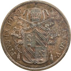 PAPAL STATES: Pius IX, 1846-1870, AE 5 baiocchi, 1850-R year V. PCGS MS63