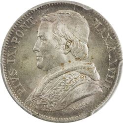 PAPAL STATES: Pius IX, 1846-1878, AR 20 baiocchi, 1864-R year XVIII. PCGS MS65