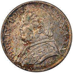 PAPAL STATES: Pius IX, 1846-1878, AR 5 soldi, 1867-R year XXI. PCGS MS63