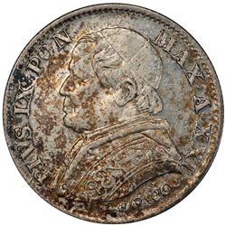 PAPAL STATES: Pius IX, 1846-1878, AR 5 soldi, 1867-R year XXI. PCGS MS62
