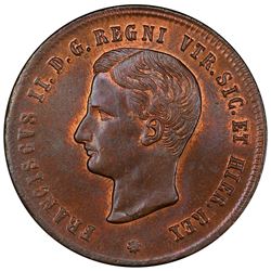 SICILY: Francesco II, 1859-1861, AE 2 tornesi, 1859. PCGS MS65