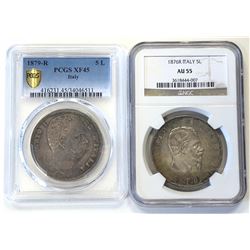 ITALY: LOT of 2 silver 5 lire coins