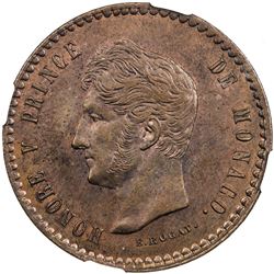 MONACO: Honore V, 1819-1841, AE 5 centimes, 1838 M C. NGC MS63