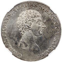NORWAY: Carl XIV John, 1818-1844, AR speciedaler, 1824. NGC MS62
