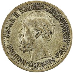 NORWAY: Oscar II, 1872-1905, AR 50 ore / 15 skilling, 1874. F-VF