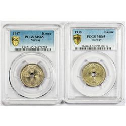 NORWAY: :LOT of 2 high-quality copper-nickel krone