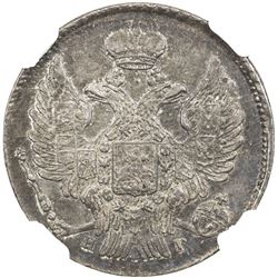 RUSSIAN EMPIRE: Nicholas I, 1825-1855, AR 20 kopecks, 1840 CPB. NGC MS61