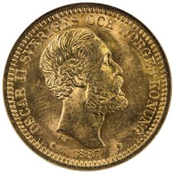 SWEDEN: Oscar II, 1872-1907, AV 20 kronor, 1887-EB. NGC MS65