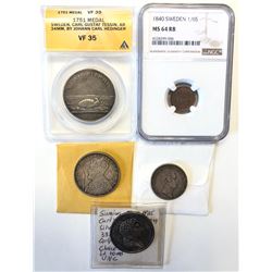 SWEDEN: LOT of 3 coins & 2 medals