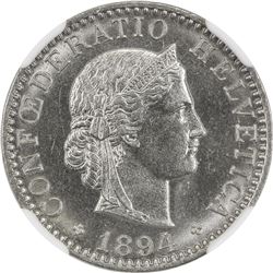 SWITZERLAND: 20 rappen, 1894-B. NGC MS66