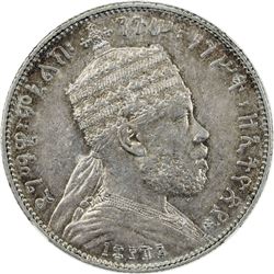 ETHIOPIA: Menelik II, 1889-1913, AR 1/2 birr, EE1887-A (1895). NGC AU53