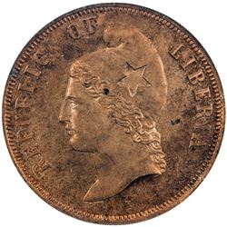 LIBERIA: AE 2 cents pattern, 1890-E. ANACS PF63