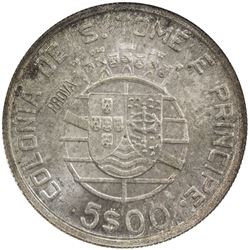 ST. THOMAS & PRINCE: AR 5 escudos, 1939. NGC MS66