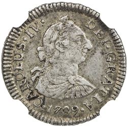 CHILE: Carlos IV, 1789-1808, AR 1/2 real, 1789-So. NGC EF45