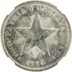 CUBA: AR peso, 1934. NGC MS62