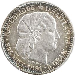 HAITI: Republic, AR 20 centimes, 1881. PCGS MS64