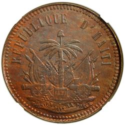 HAITI: Republic, AE 2 centimes, 1889. NGC MS65