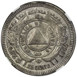 HONDURAS: Republic, AR 25 centavos, 1904. NGC AU58