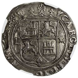 MEXICO: Carlos & Johanna, 1516-1556, AR 2 reales, Mexico City, ND (1542-55). NGC AU58