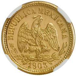 MEXICO: Republic, AV 5 pesos, 1903-Mo. NGC MS63