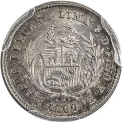 PERU: AR 1/2 real, 1860 LIMA. PCGS MS66