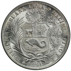 PERU: Republic, AR sol, 1891. PCGS MS64