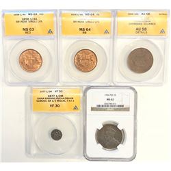 WORLDWIDE: LOT of 5 slabbed coins