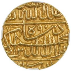 MUGHAL: Akbar I, 1556-1605, AV mohur, Lahore, AH979. NGC MS63
