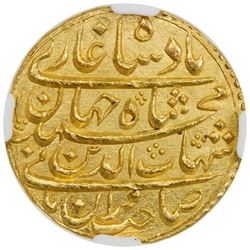 MUGHAL: Shah Jahan I, 1628-1658, AV mohur, Surat, year 2. NGC MS65