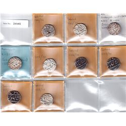 MUGHAL: Aurangzeb, 1658-1707, LOT of 9 rupees