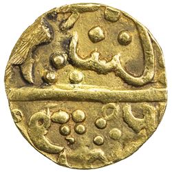 BARODA: Sayaji Rao II, 1819-1847, AV 1/4 mohur (2.64g) (Baroda), AH(124)6 year 26. EF