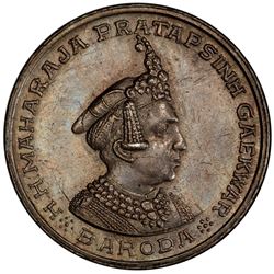BARODA: Pratab Singh, 1938-1951, AR 1/3 mohur, VS1995. PCGS MS63