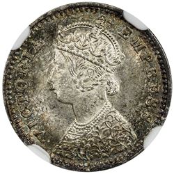 BRITISH INDIA: Victoria, Empress, 1876-1901, AR 2 annas, 1888-B. NGC MS64