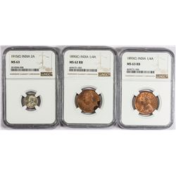 BRITISH INDIA: LOT of 6 coins graded by NGC