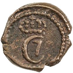 TRANQUEBAR: Christian VII, 1666-1808, AE 1 kas (0.63g), 1780. EF