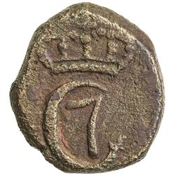 TRANQUEBAR: Christian VII, 1766-1808, AE 4 kas (2.49g), "1752" (error for 1782). VF