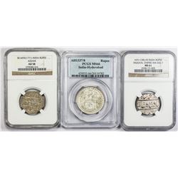 INDIA: LOT of 3 slabbed silver coins