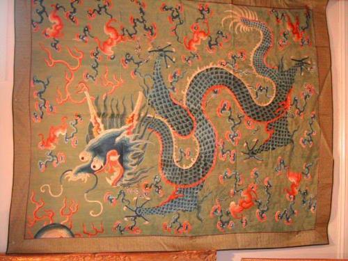 Antique Chinese Silk Embroidered Wall Hanging Image 1 Antique Chinese Silk Embroidered Wall Hanging