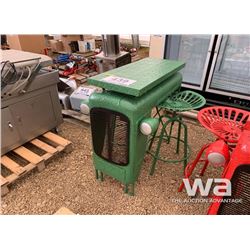 GREEN TRACTOR BISTRO TABLE & 2 SWIVEL STOOLS