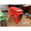 Image 2 : RED TRACTOR BISTRO TABLE & 2 SWIVEL STOOLS