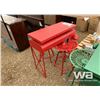 Image 3 : RED TRACTOR BISTRO TABLE & 2 SWIVEL STOOLS