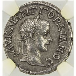 ROMAN EMPIRE: CAPPADOCIA: Gordian III, 238-244 AD, AR drachm, Caesarea. NGC AU