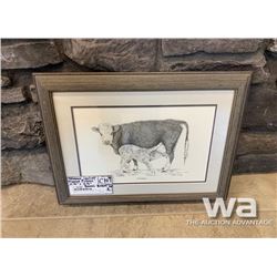 "NEWBORN" COW/CALF FRAMED PICTURE