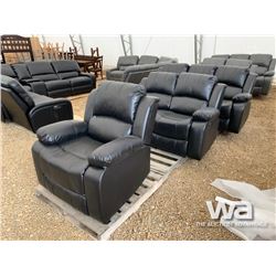 BLACK RECLINING SOFA, LOVE SEAT & CHAIR