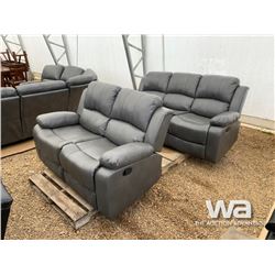 GREY RECLINING SOFA & LOVE SEAT
