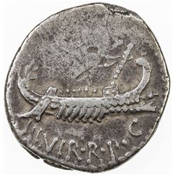 ROMAN IMPERATORIAL PERIOD: Marc Antony, AR denarius (3.26g), uncertain mint. VF