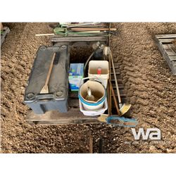 PALLET WITH BROOMS & PAILS